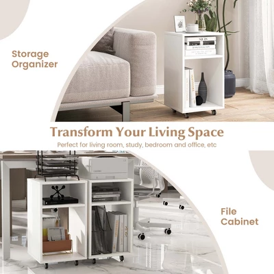 Costway Mobile File Cabinet Wooden Printer Stand Vertical Storage Organizer Home Office - Image 5
