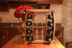 Vintiquewise Decorative Wooden 8 Bottle Rustic Wine Rack With Glasses Holder