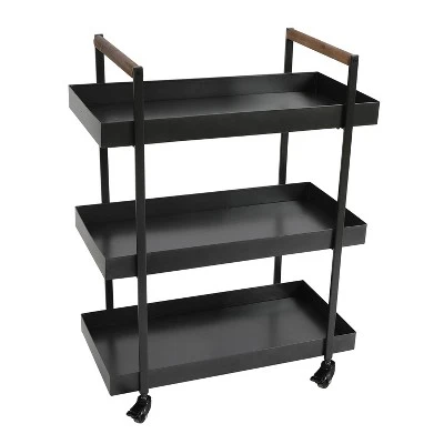 Metal Frame Bar Cart With Tray Shelves Black - The Urban Port