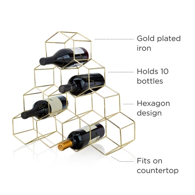 Viski Geo Gold Bottle Wine Rack, Honeycomb Design - Image 6