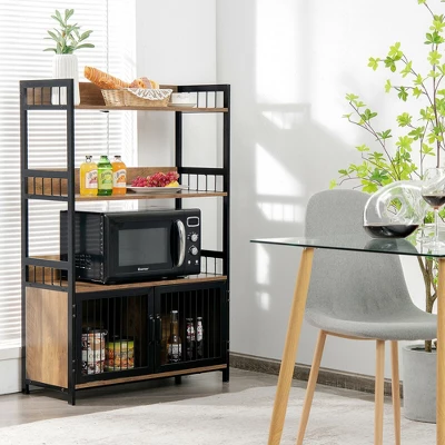 Costway 3-Tier Baker's Rack Industrial Kitchen Microwave Oven Stand W/Storage Cabinet - Image 2