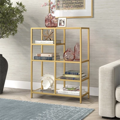 42" Tall Brass Finish Bookcase - Henn&Hart - Image 5