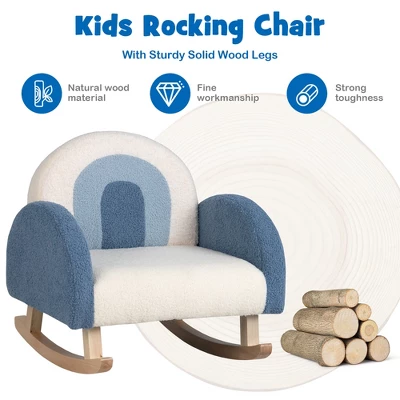 Costway Kids Rocking Chair Children Armchair Velvet Upholstered Sofa W/ Solid Wood Legs - Image 6