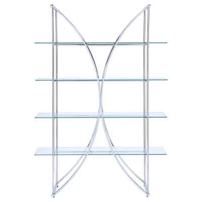 72.5" Contemporary 4 Shelf Bookcase With Glass Shelves Chrome - Coaster - Image 2