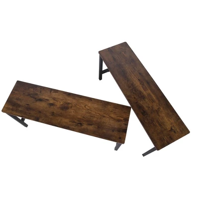 Set Of 2 Wooden Top Indoor Bench With Metal Legs Brown/Black - Benzara - Image 4