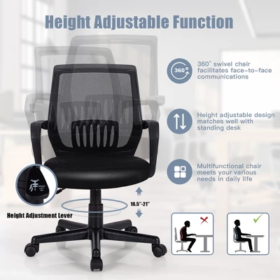 Costway Height Adjustable Mid-Back Mesh Chair Executive Chair W/ Lumbar Support - Image 7