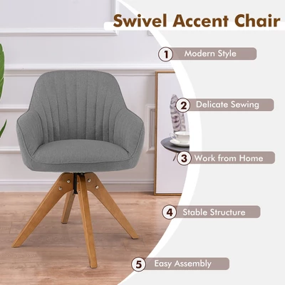 Costway Modern 360 Degree Swivel Accent Chair W/ Linen Fabric & High-density Sponge Yellow/Brown/White/Grey/Red - Image 7