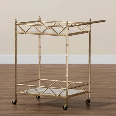 Mela Metal And Marble 2 Tier Wine Cart Gold/White Marble - Baxton Studio - Image 6