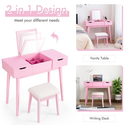 Costway Vanity Table Set W/ Flip Top Mirror Drawers 9 Dividers Makeup Writing Desk - Image 5
