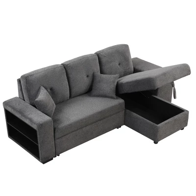 95" Pull Out Sleeper Sofa, Reversible L-Shape Sectional Couch With Storage Chaise And 2 Stools-ModernLuxe - Image 5
