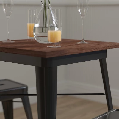 Merrick Lane 23.5 Steel Indoor Contemporary Table With Square Rustic Wood Top - Image 3