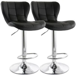 Elama 2 Piece Adjustable Faux Leather Bar Stool In Black With Chrome Base