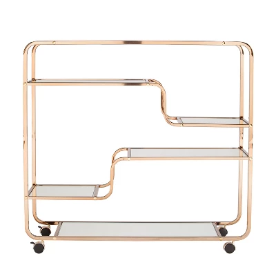 Marianne Mirrored Bar Cart Gold - Aiden Lane - Image 3
