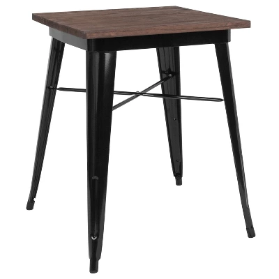 Merrick Lane 23.5 Steel Indoor Contemporary Table With Square Rustic Wood Top - Image 8