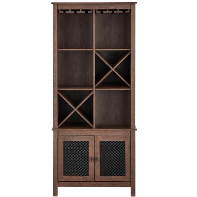 Home Source Mahogany Bar Cabinet Bookshelf With Wire Mesh Doors - Image 2