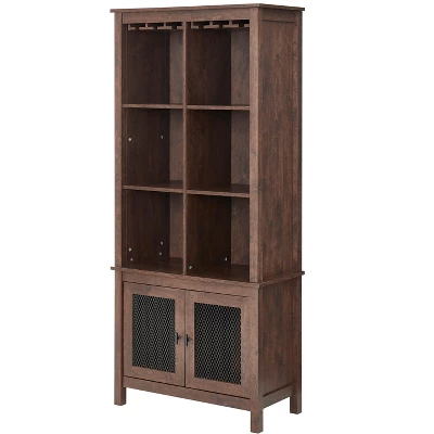 Home Source Mahogany Bar Cabinet Bookshelf With Wire Mesh Doors - Image 6