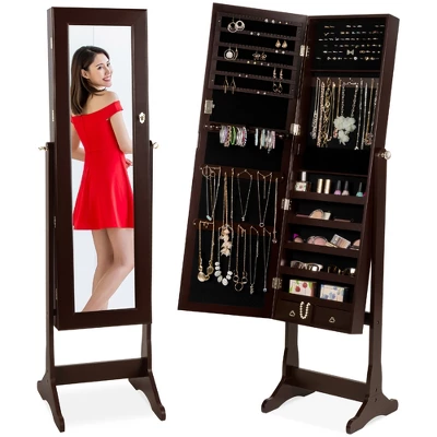 Best Choice Products 6-Tier Standing Mirror Lockable Storage Organizer Cabinet Armoire W/ Velvet Interior - Image 9