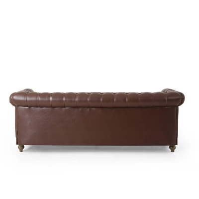 Castalia Chesterfield Tufted 3 Seater Sofa With Nailhead Trim Dark Brown/Natural - Christopher Knight Home - Image 6