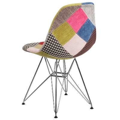 Emma And Oliver Milan Patchwork Fabric Chair With Chrome Base - Image 3
