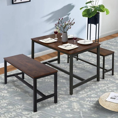 Set Of 2 Wooden Top Indoor Bench With Metal Legs Brown/Black - Benzara - Image 5