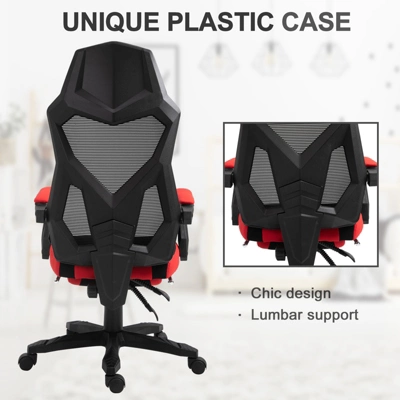 Vinsetto Ergonomic Home Office Chair High Back Armchair Computer Desk Recliner With Footrest, Mesh Back, Lumbar Support And Wheels - Image 6