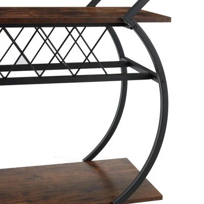 Jomeed Wood And Metal Portable Rolling Kitchen Bar Or Coffee Cart With 3 Bottle Horizontal Wine Rack With Handles And Lockable Casters, Gray Oak - Image 3