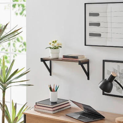 Genoa Wall Shelf On Triangular Metal Bracket Black/Rustic - Danya B. - Image 2