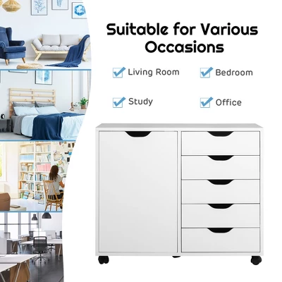 Costway 5-Drawer Dresser Chest Mobile Storage Cabinet W/Door, Printer Stand Home Office - Image 5