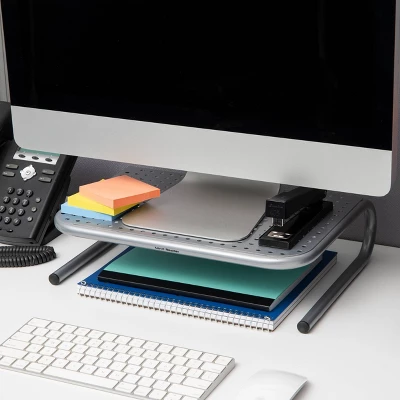 Mind Reader Metal Monitor Stand With Keyboard Storage Space Silver - Image 5