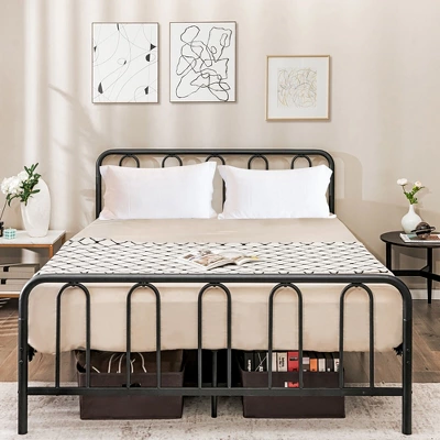 Costway Stylish Queen Size Metal Bed Frame Platform Bed Base W/ Headboard & Footboard - Image 4