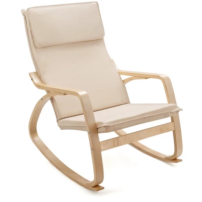 Costway Modern Bentwood Rocking Chair Fabric Upholstered Relax Rocker Lounge Chair GrayBeige - Image 10