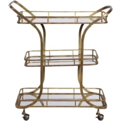 Uttermost Stassi 33" Wide Antiqued Gold Serving Bar Cart