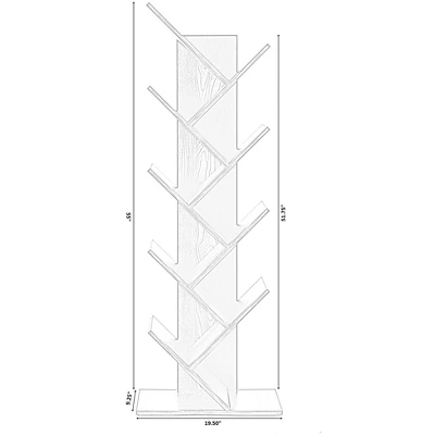 Basicwise Wooden 9-Shelf Tree Magazine CD Storage Bookcase - Image 3