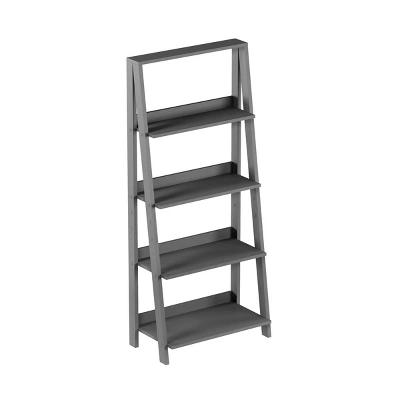 Lavish Home 4-Tier Ladder Bookshelf Freestanding Wooden Bookcase, Gray - Image 6