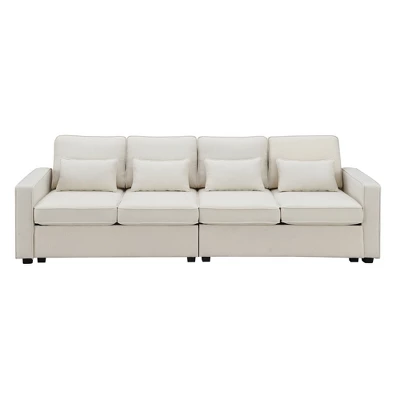 104" 4-Seater Modern Minimalist Linen Fabric Sofa With Arm Pockets And 4 Pillows - ModernLuxe
