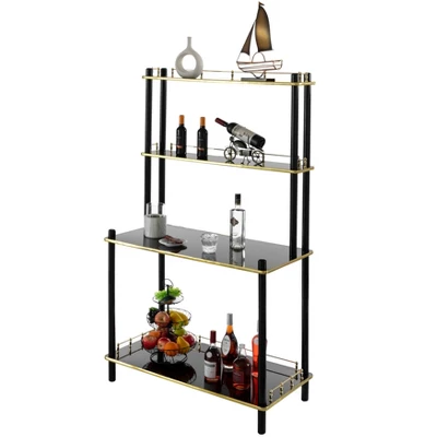 Fabulaxe Modern Display Wooden Console Bar Serving Table With 4 Tiered Open Shelves, For Bartender, Kitchen Or Wine Caller Room - Image 7