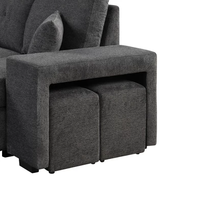 95" Pull Out Sleeper Sofa, Reversible L-Shape Sectional Couch With Storage Chaise And 2 Stools-ModernLuxe - Image 10