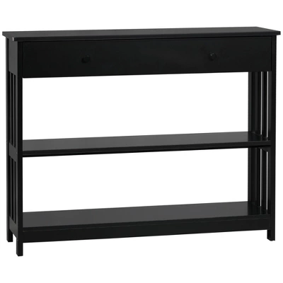 HOMCOM Console Hallway Table With Extra Wide Pull Out Drawer, 2 Open Shelves And Slatted Wood Frame Design - Image 7