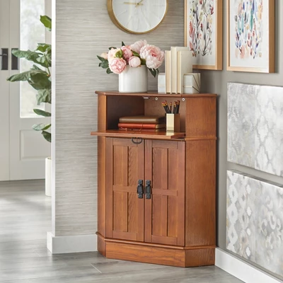Mission 2 Door 1 Drawer Corner Storage Cabinet Oak - Buylateral - Image 3