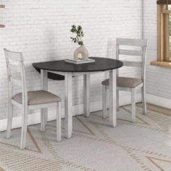 3pc Jacy Drop Leaf Round Dining Table And Chair Set Brown/Oyster - Room & Joy