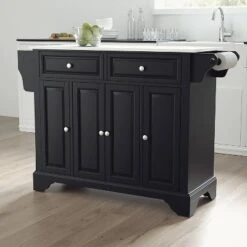 Lafayette Granite White Top Full Size Kitchen Island/Cart Black - Crosley
