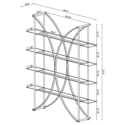72.5" Contemporary 4 Shelf Bookcase With Glass Shelves Chrome - Coaster - Image 5