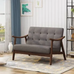 Hetel Mid-Century Modern Settee Dark Gray - Christopher Knight Home