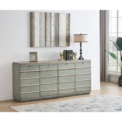 Betty 4 Door 4 Drawer Credenza With Cream Top Distressed Blue/Gray - Treasure Trove Accents - Image 4