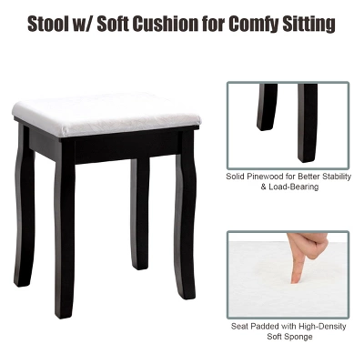 Costway Square Mirror Dressing Table Set Makeup Vanity For Bedroom, Living Room White/Black - Image 8