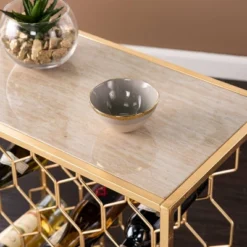 Venwynn Wine Storage Side Table Gold/Gray - Aiden Lane