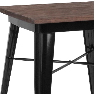 Merrick Lane 23.5 Steel Indoor Contemporary Table With Square Rustic Wood Top - Image 5