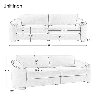 Stylish Sofa With Semilunar Arm, Rivet Detailing, And Solid Frame-ModernLuxe - Image 2