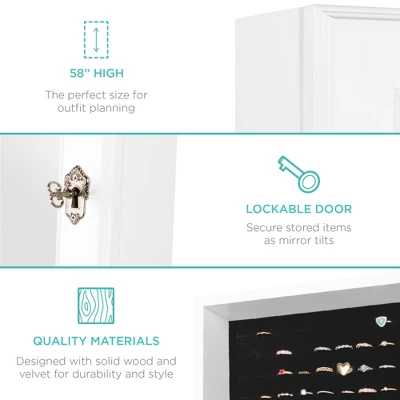 Best Choice Products 6-Tier Standing Mirror Lockable Storage Organizer Cabinet Armoire W/ Velvet Interior - Image 5