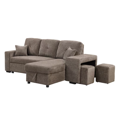 95" Pull Out Sleeper Sofa, Reversible L-Shape Sectional Couch With Storage Chaise And 2 Stools-ModernLuxe - Image 3
